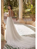 Ivory Lace Chiffon Slit Sexy Boho Beach Wedding Dress